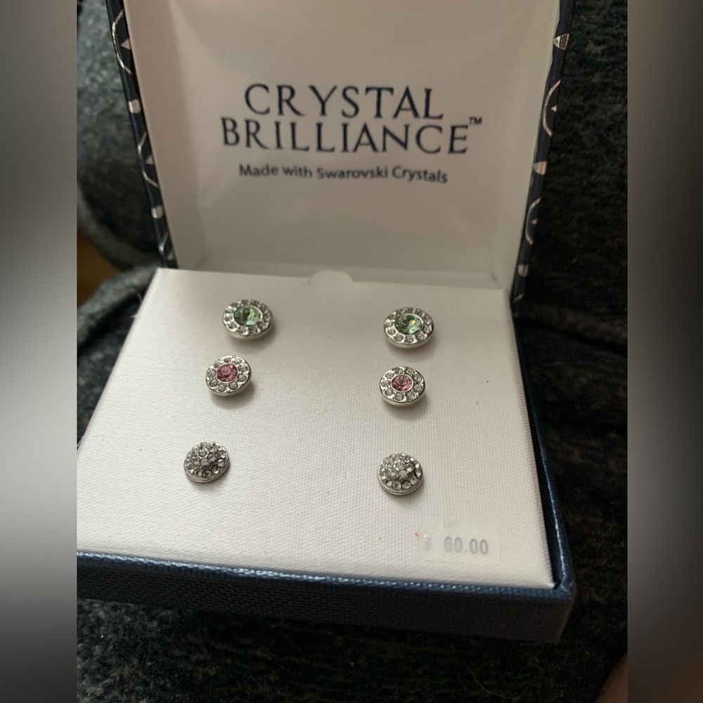 Crystal Brilliance 3 Set Stud Earrings NIB